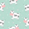 Seamless pattern with cute cartoon character cow. Print for baby shower party. Royalty Free Stock Photo